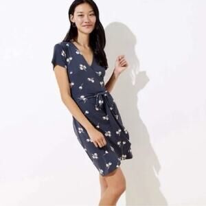 LOFT Gray Cherry Print Wrap Dress Size 4 NWT